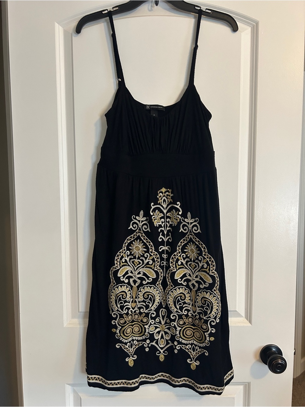 INC International Concepts Black Midi Dress with Gold Embroidery